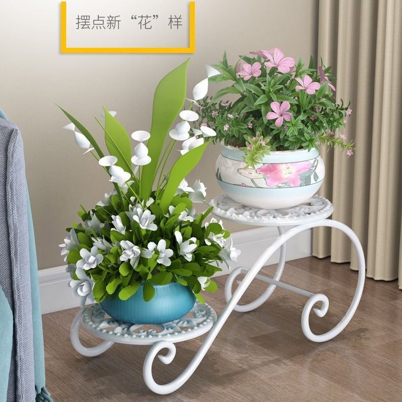 European and American Iron Single-Layer Floor-Standing Flower Stand Balcony Living Room Indoor and Outdoor Chinese Flower Pot Stand Small Flower Pot Stool