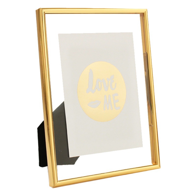 Simple modern European double-sided glass transparent photo frame metal table 6 inch 7 inch a4 plant specimen postcard