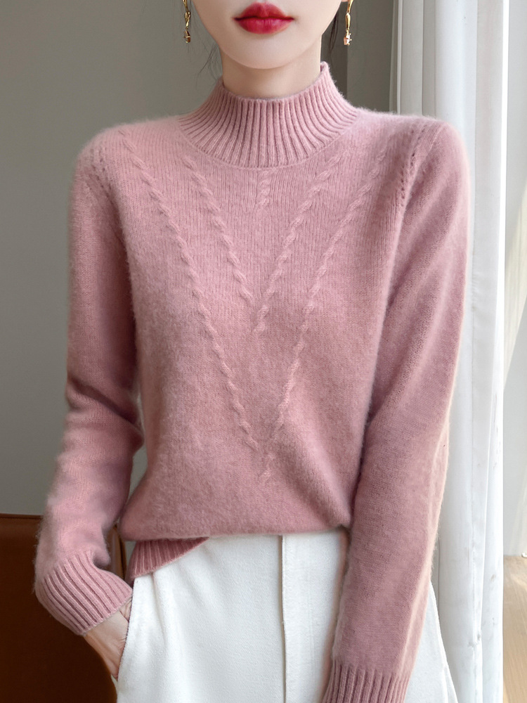 Picture of Autumn and winter new twist thickened semi-high collar jacquard sweater women's soft waxy skin-friendly all-match cashmere knitted base shirt