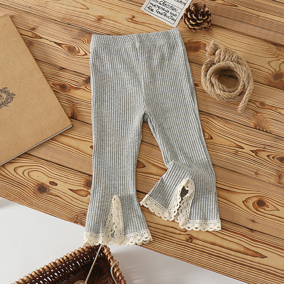 Picture of Infant Early Autumn Baby Girl Korean Style Micro Lace Pants Lace Stretch Pit All-match Solid Color Flared Pants