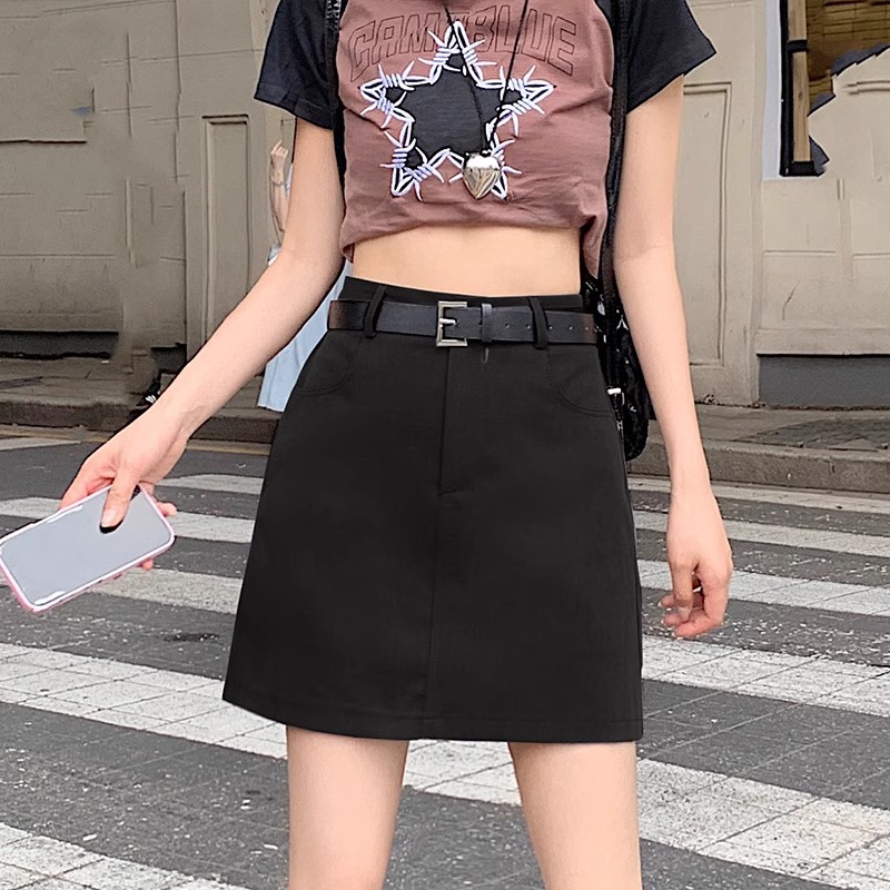 dark gray Suit Short Skirt Women's High Waist Summer New plus size chubby girl Slimming Small A- line Hip Skirt