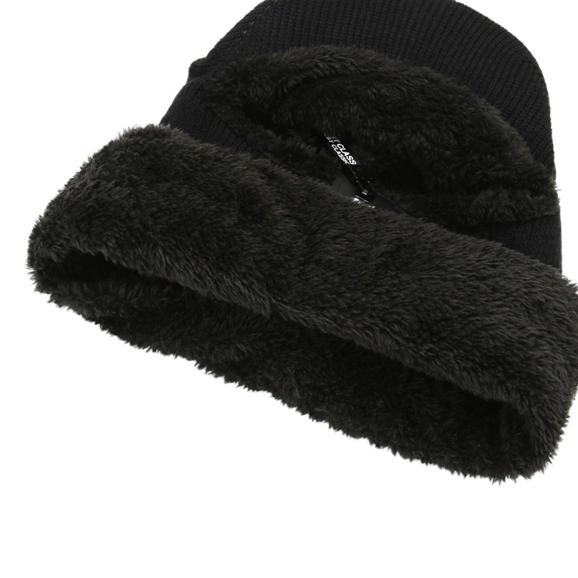 Winter hat men's cold-proof warm wool hat zipper riding knitted hat fleece-lined neck protection ear protection integrated cotton hat