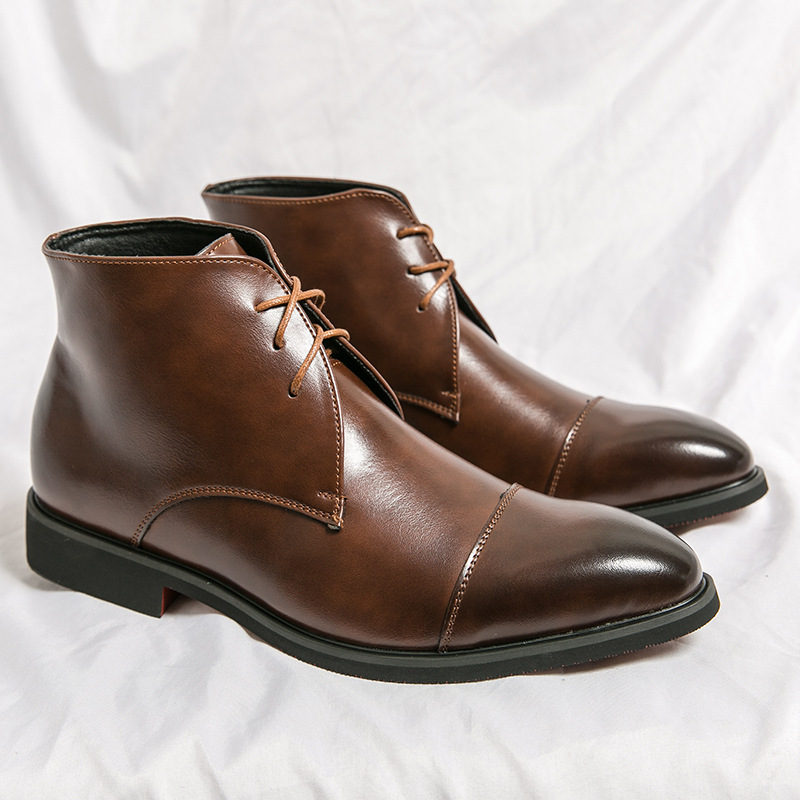 Cross-Border Large Size High-Top Pointed-Toe Men's Boots Autumn and Winter Business Formal British Fashion Lace-Up High-Top Leather Boots