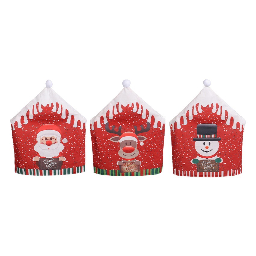 Amazon Santa Claus Chair Cover Non-Woven Printed Snowman Chair Cover Restaurant Bar Christmas Decoration Wholesale