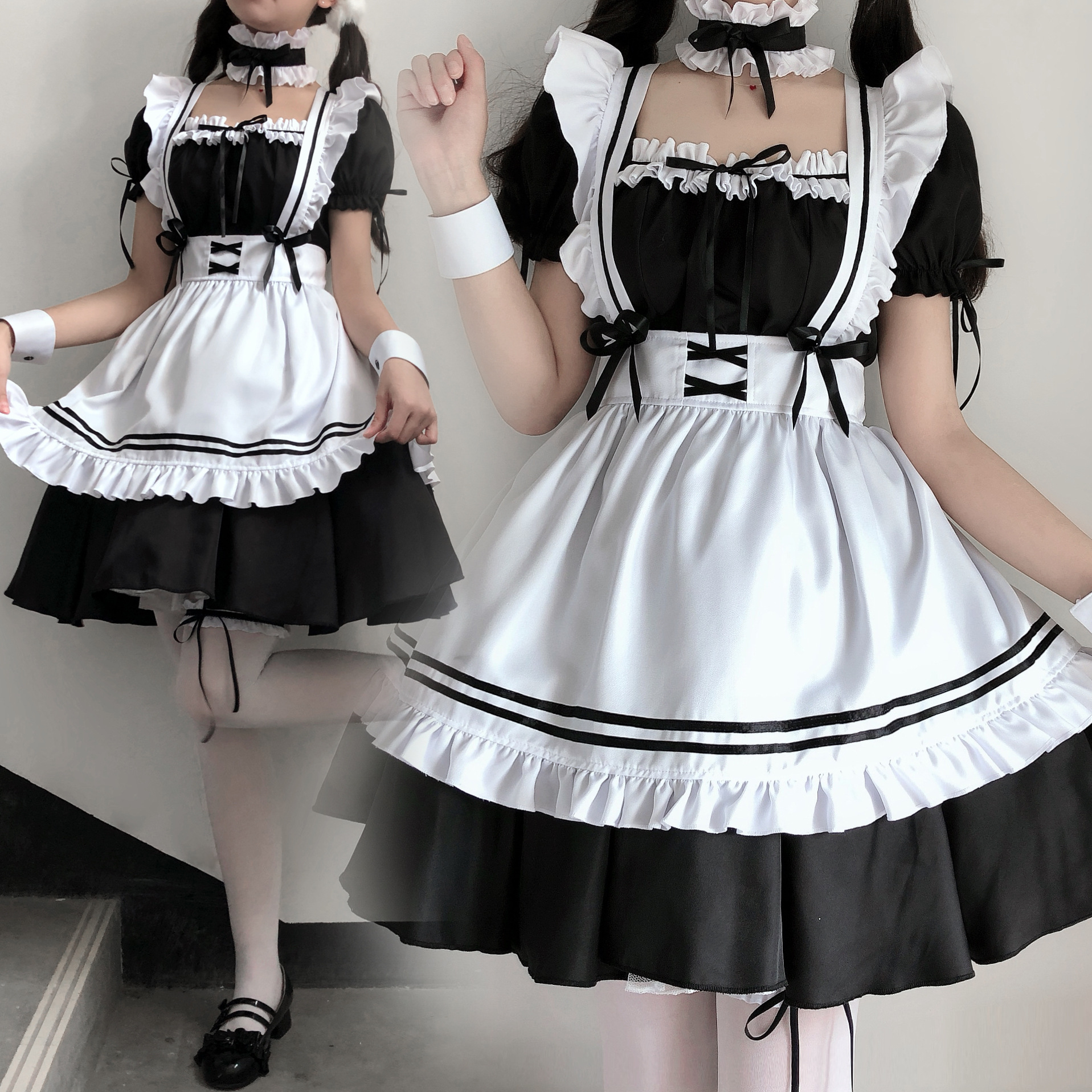 Japanese Black and White Maid Dress Women's Big Brother Daily Lori Maid Cute Lolita dress plus size cos