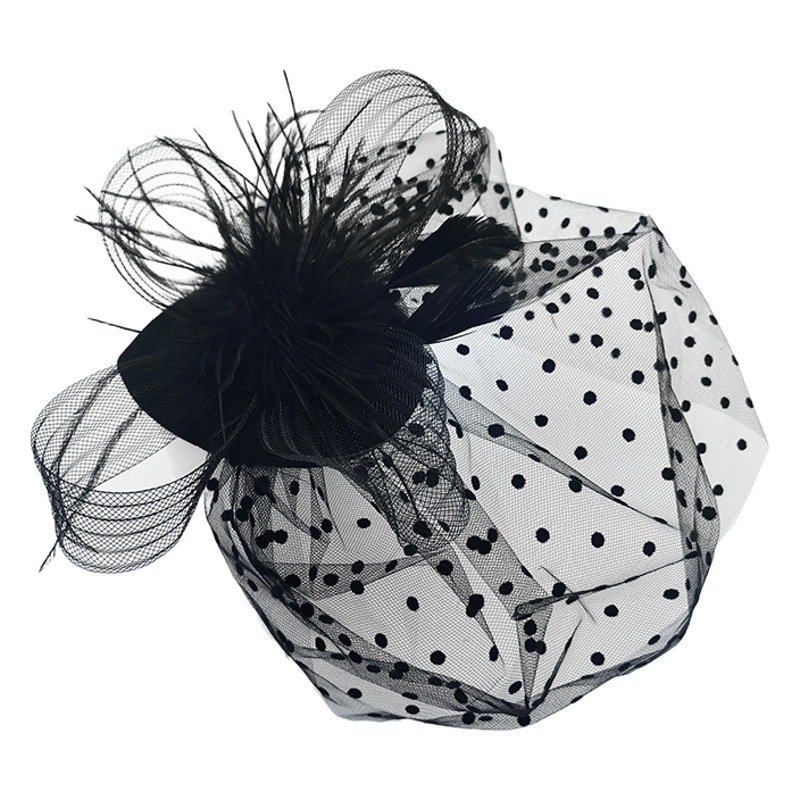 Vintage Veil Headdress Bridal Hair Accessories Feather Face-Covering Bow Hairpin Veil Small Top Hat Children's Performance Accessories