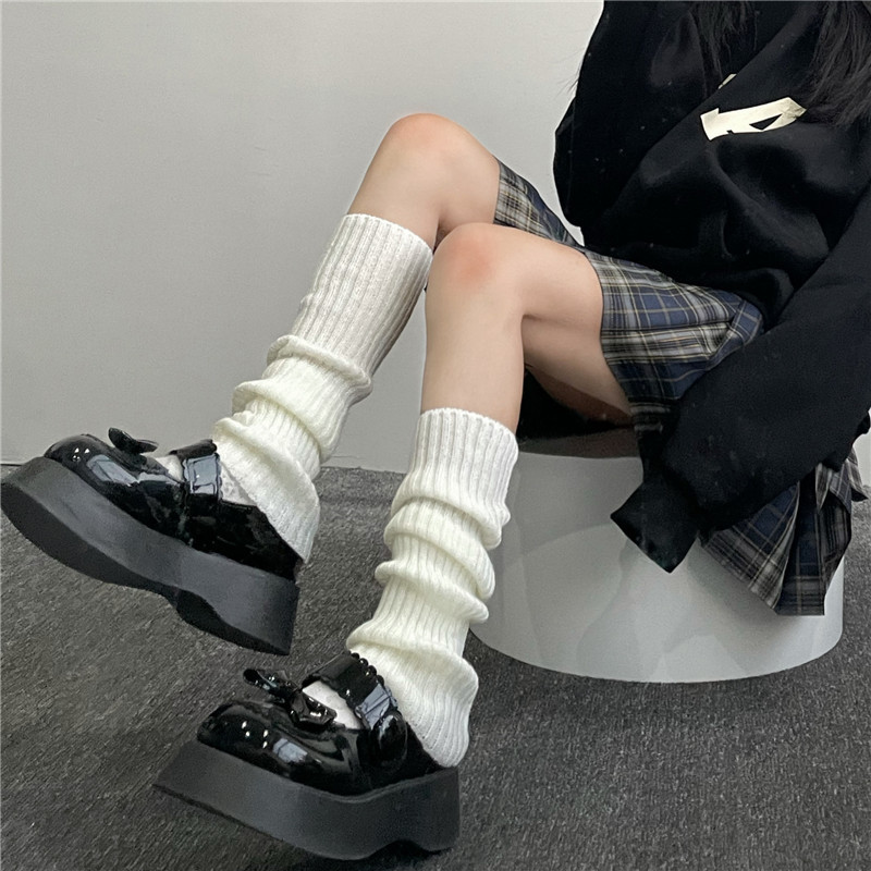Solid Color Knitted Socks Wool Socks Stacks JK Japanese Socks Shallow Socks lolita Stockings