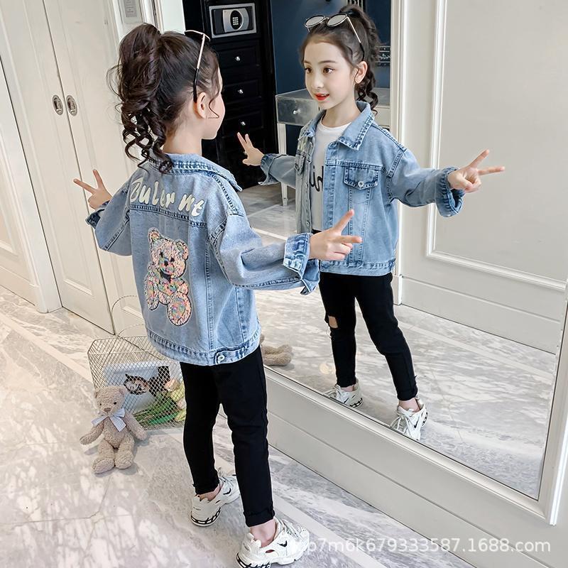 Picture of Girls' Spring Denim Jacket 2022 New Style Mid-Large Children's Spring Western Style Internet Popular Spring and Autumn Children's Top Girls' Trendy