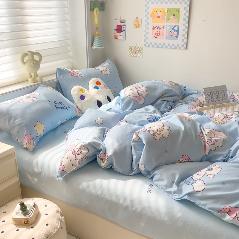 Picture of Class A Maternal and Infant Grade Four-Piece Set Small Fresh Thickened Sanding Quilt Cover Washed Cotton Bed Sheet Quilt Cover Dormitory Three-Piece Set ins