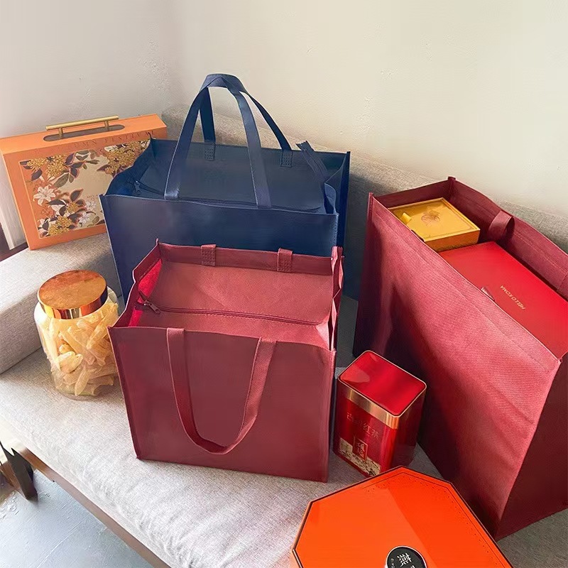 Full Box of Liquor Gift Bag, Large Capacity, Thickened and Sturdy Non-Woven Fabric, Foreign Wine Packaging Bag, Zipper Bag, Handbag