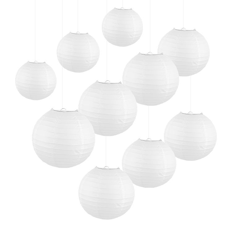 Picture of Round white paper lantern paper lampshade birthday wedding party set decoration lantern Children DIY painting Lantern