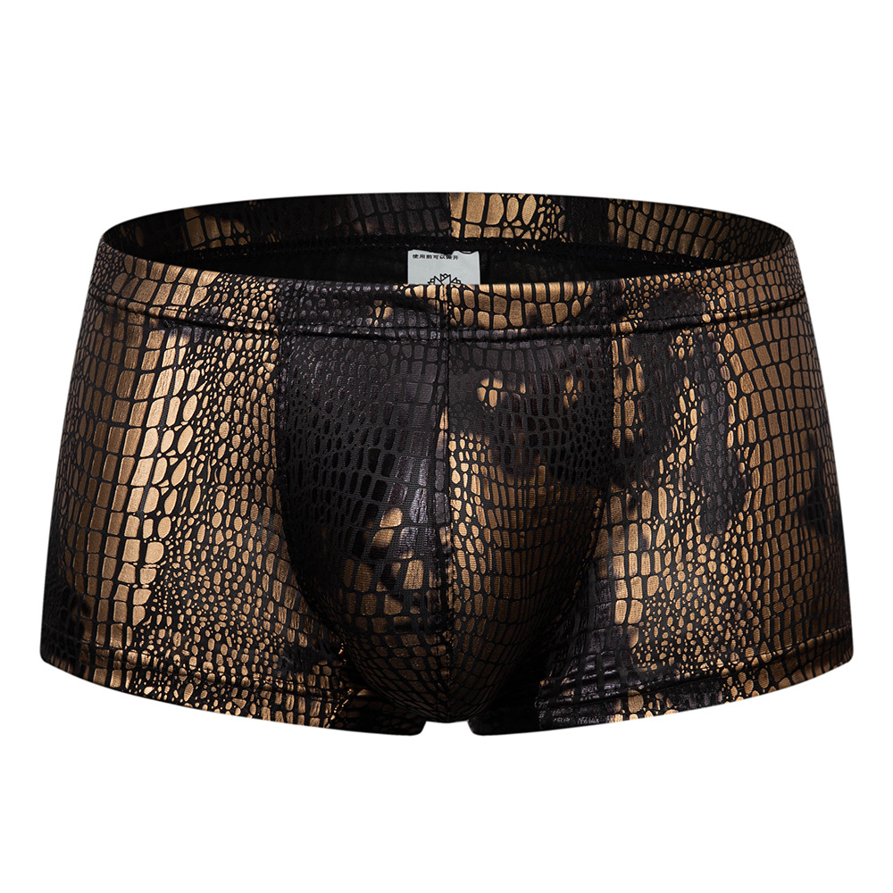 Picture of Breathable Crocodile Pattern Faux Leather Stuff Sexy Pants Men's Boxers Low Waist Nightclub Performance Suit D203