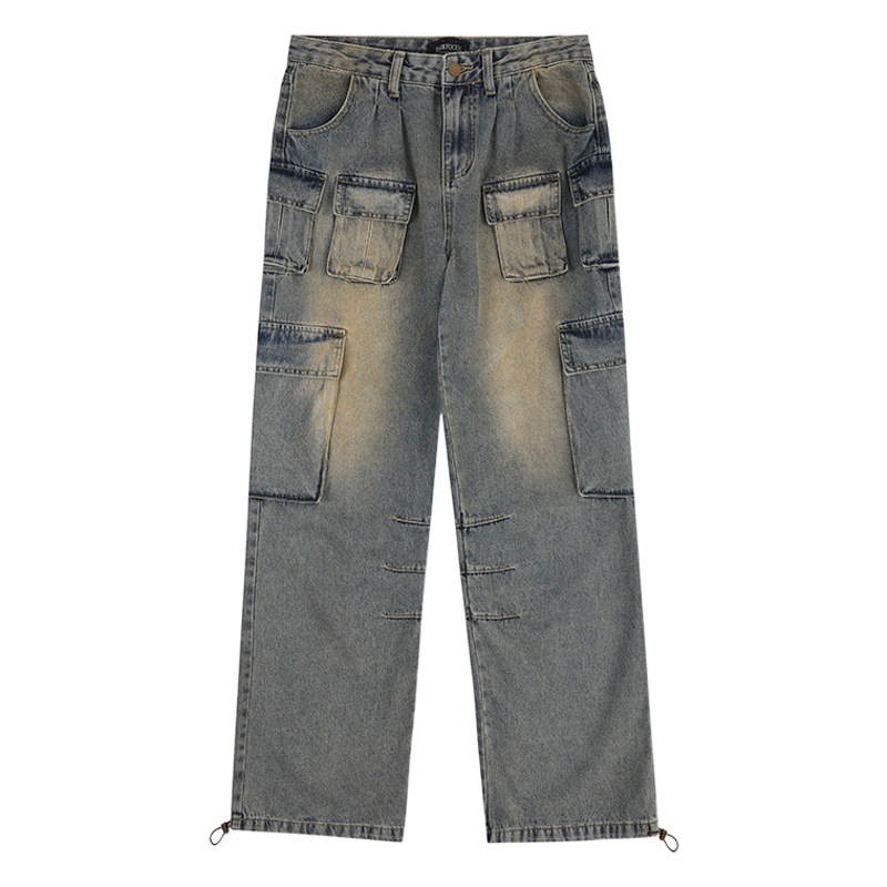 2023 American High Street Retro Straight Jeans for Men and Women Trendy Brand Summer Niche Design Loose Wide Leg Pants