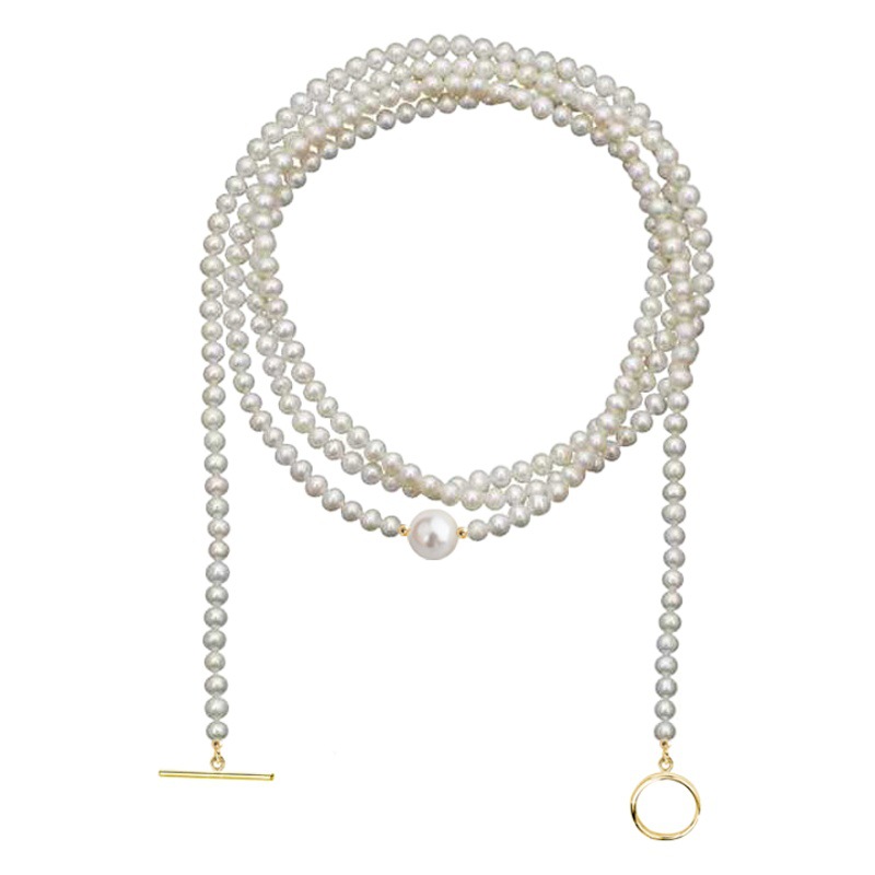 925 Silver Natural Pearl Necklace Multi-Layer Sweater Chain Long otbuckle French Elegant Light Luxury Multi-Wearing Jewelry