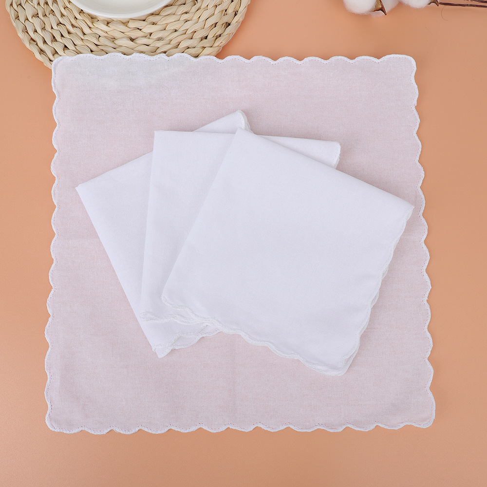 Picture of 30*30cm wave edge high density white square towel can tie dye rubbing printing DIY embroidery white square towel