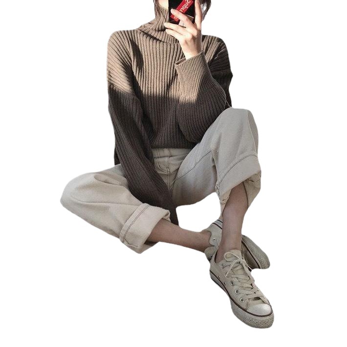 Picture of Turtleneck Sweater Jacket 2024 Autumn and Winter Korean Style Fashion Loose Casual Versatile Chic Lazy Style Long-Sleeved Top for Women
