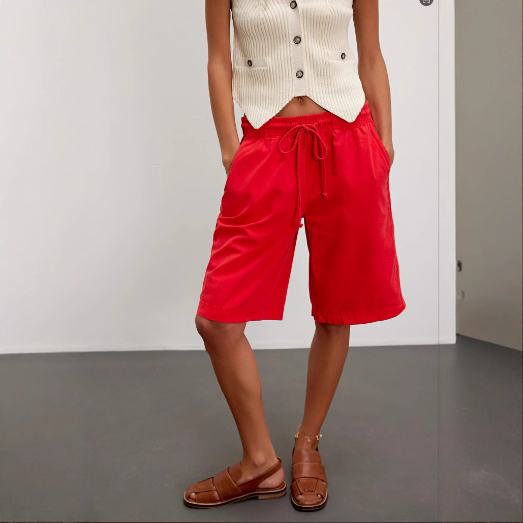 2025 Summer Cross-Border Women's Clothing Cross-Border European and American Aliexpress Amazon Ebay Pure Color Drawstring Loose Casual Shorts Women's Pants
