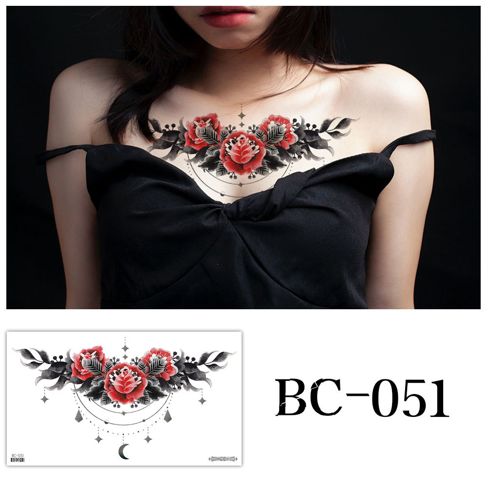 Picture of 2022 new cross-border supply waterproof tattoo stickers simple black and white flower sternum stickers personalized tattoo wholesale