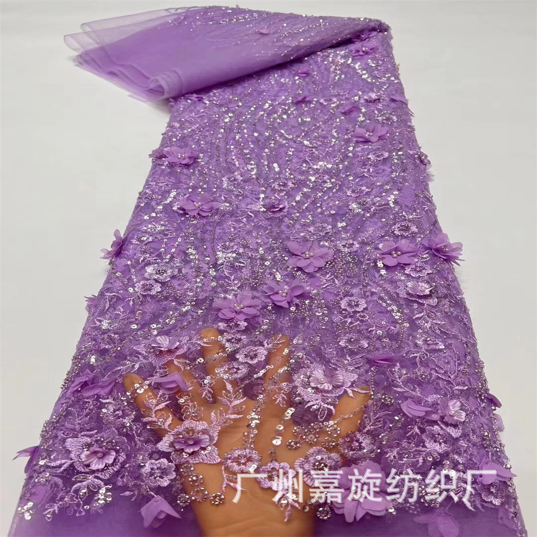 Picture of 2024 new manufacturers cross-border Europe, America, the Middle East and Africa small flower three-dimensional flower plus beads wedding dress children's clothing fabric