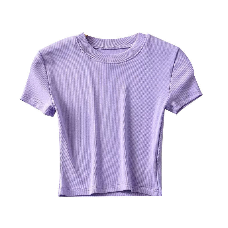 Picture of Hot girl sexy tight chest slimming round neck short sleeve t-shirt women's summer slim fit ins short navel bottoming solid color top fashion