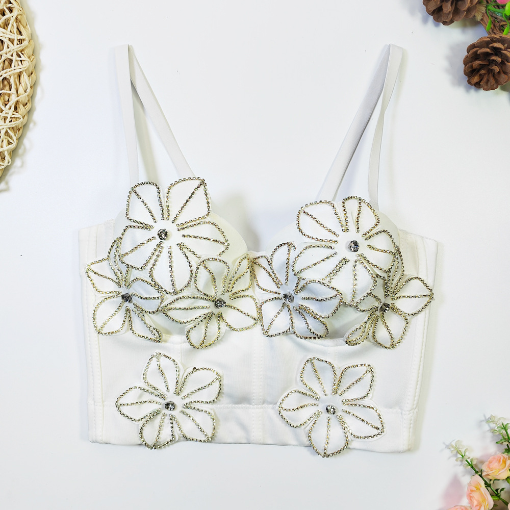 European and American Amazon AliExpress three-dimensional flower diamond wrapped chest outer wear French shaped petals gathered Fishbone tube top