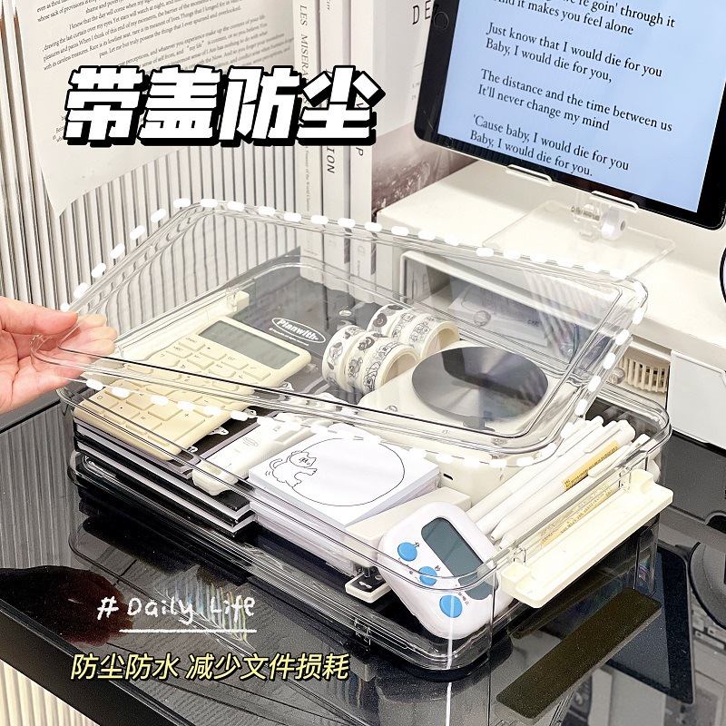 Picture of Office storage box transparent desktop rack station box data a4 paper file box acrylic