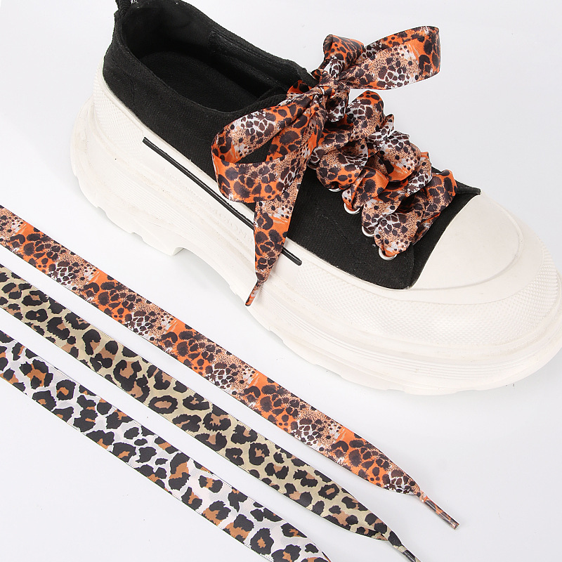 Printed Ribbon Leopard Print Pattern Shoelaces 2cm Wide Lace Leopard Print White Shoes Sneakers Silks and Satins Shoelaces