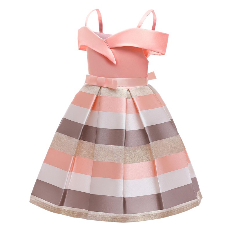 Girl's Dress Foreign Trade New Children's Wear Summer Sling Dress Princess Dress Children's Shoulder Striped Birthday Dress