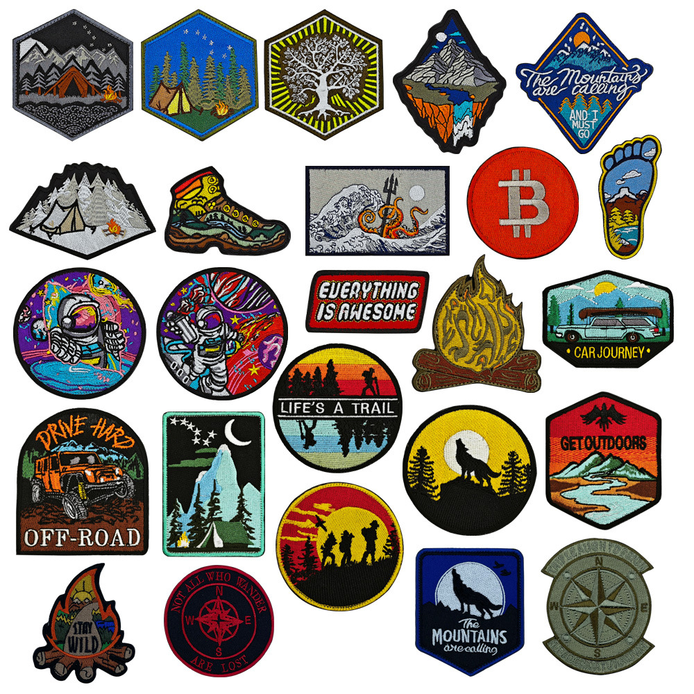 Embroidered Velcro Badge Mountain Scenery Natural Mountains and Rivers Camping Outdoor Off-Road Cloth Stickers Armband Cloth Stickers
