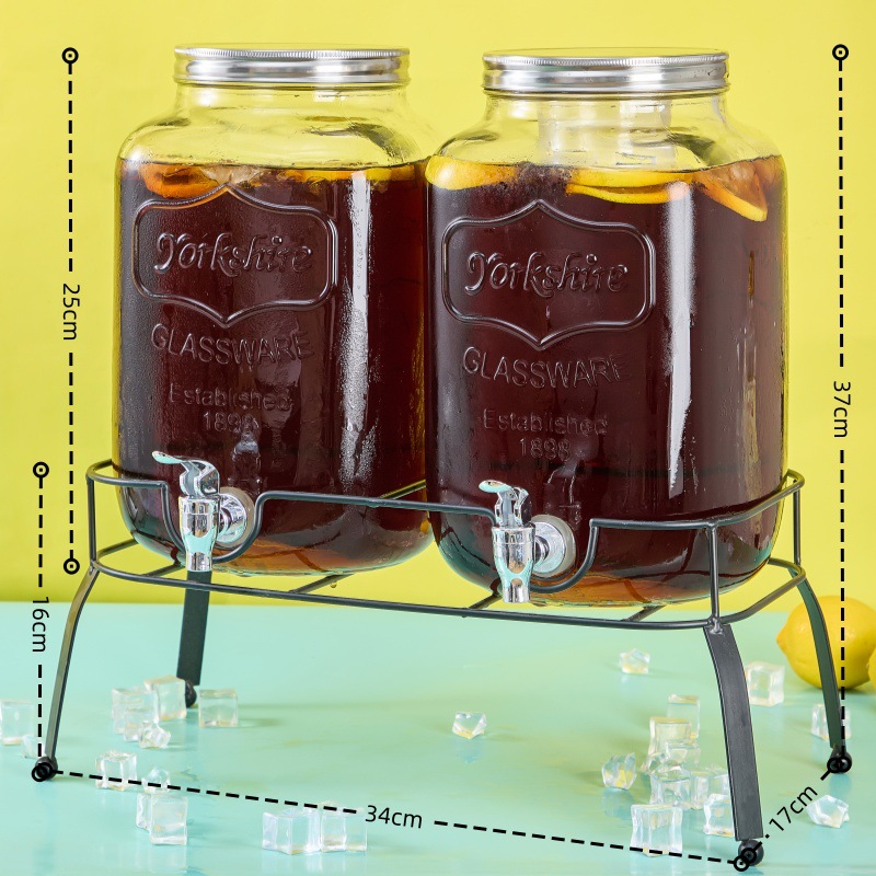 Picture of Cross Border Glass Beverage Dispenser Juice Jar Cola Barrel Container with Tap Fruit Tea Lemon Beverage Barrel suit