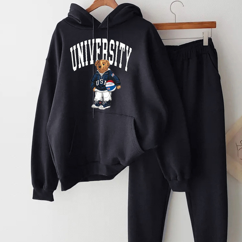 American style fried street sports suit women's 2023 autumn and winter cotton sweater plus size loose running student casual two-piece suit