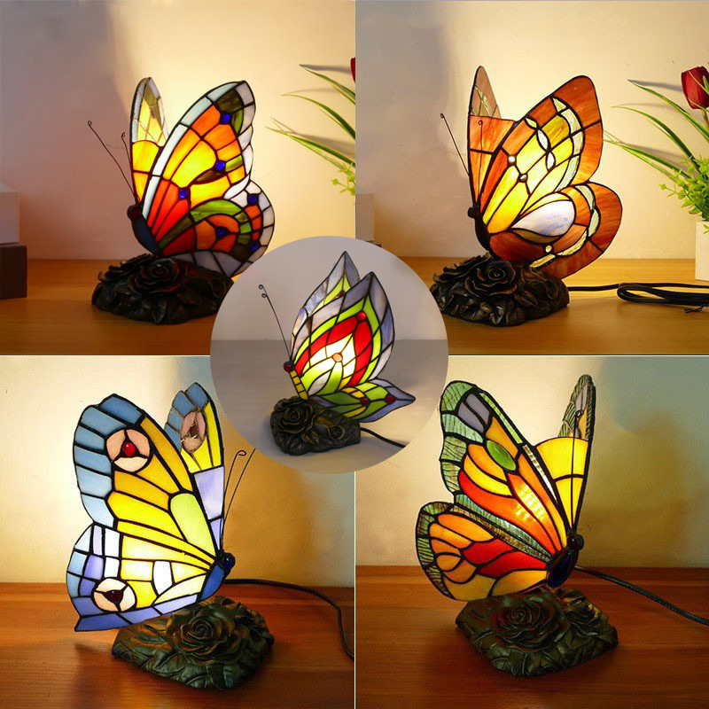 Glass Cafe Creative Butterfly Night Light LED Warm Bedside Lamp Nursing Home Classical Decorative Small Table Lamp