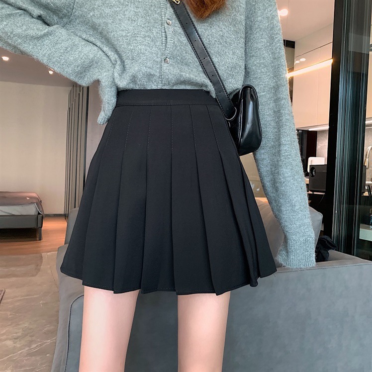 Autumn 2023 New plus size chubby girl Black Skirt Women's High Waist Slimming Elegant Pleated Skirt A Short Skirt