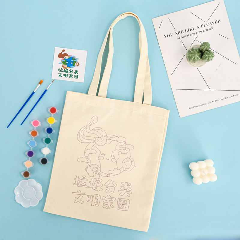 Picture of Children's DIY Graffiti Canvas Bags in Stock Wholesale Students' Summer Interest Class Hand-Painted Canvas Bags Customized