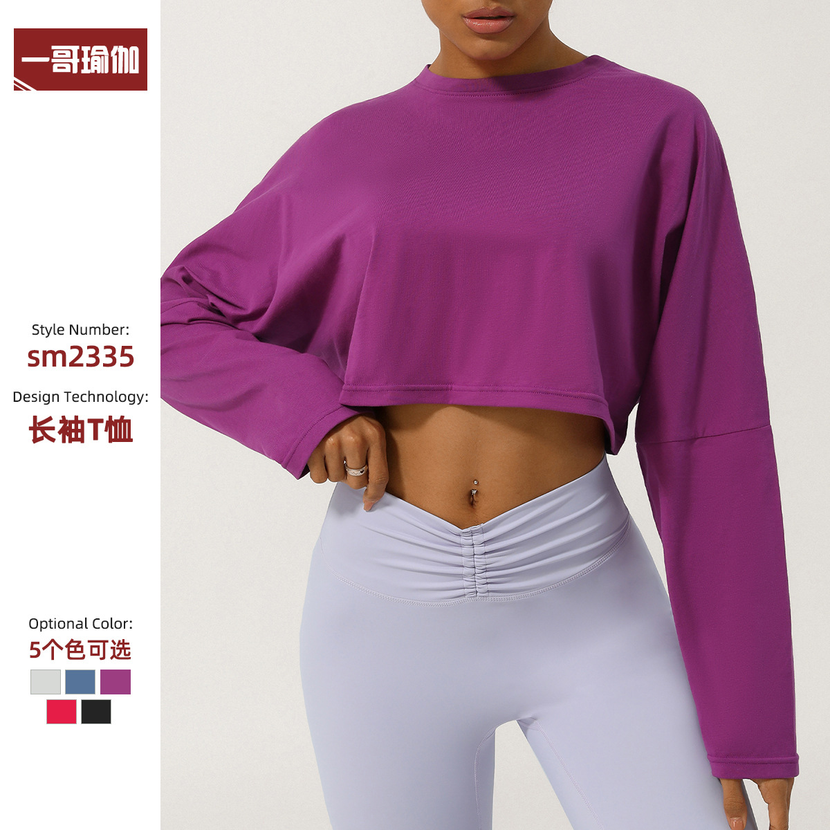 Spring and Summer Yoga Clothing Top Round Neck Loose Running Sports Long Sleeve T-shirt Short Breathable Fitness T-shirt Top for Women