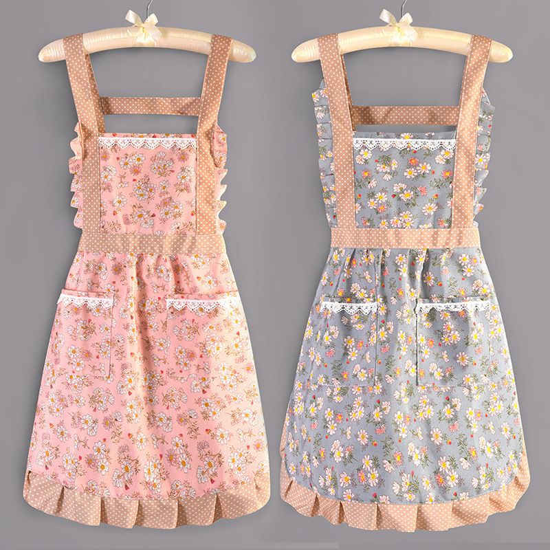 Picture of Canvas Cotton Apron Kitchen Household Wipe Hand Strap Pure Cotton Women's 2023 New Style Western Style Internet Celebrous Princess Cooking