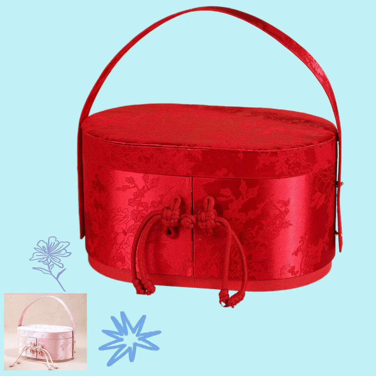 Brocade Oval Elegant Rhyme Portable Box Wedding Candy Accompanying Gift Box Wedding Gift Box Bridesmaid Gift
