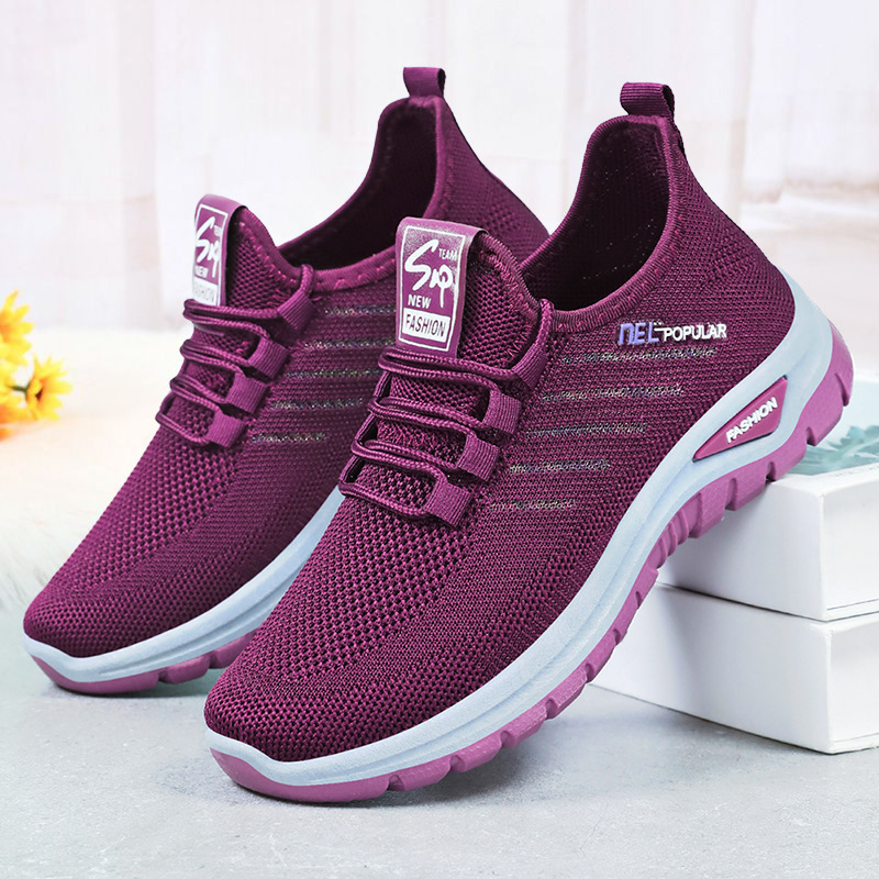 Shoes for Women, Couples, Large Size Lace-Up Sneakers, Soft-Soled Women's Shoes, Fly-Knit Breathable Casual Shoes, Shallow-Mouth Thick-Soled Shoes