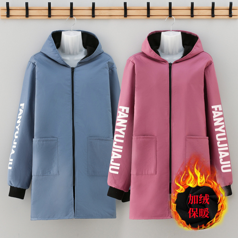 Winter fleece-lined coverall waterproof oil-proof men and women thickened kitchen dustproof long-sleeved coat cooking apron overalls