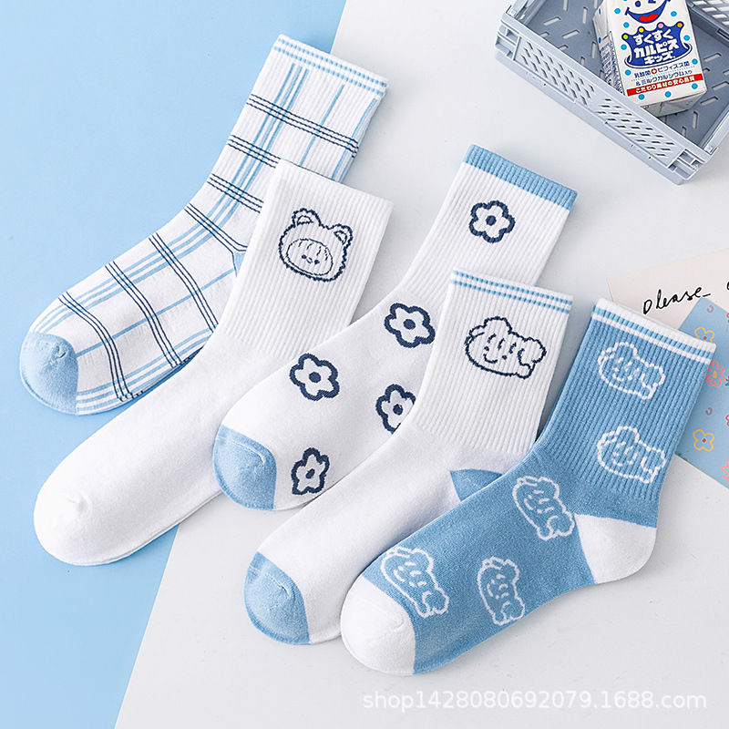 Cartoon Rabbit Ins Student Sports Cotton Socks Sweat-Absorbent Spring and Autumn Cross-Border Trade Long Socks Women's Mid-Calf Socks Ins Style