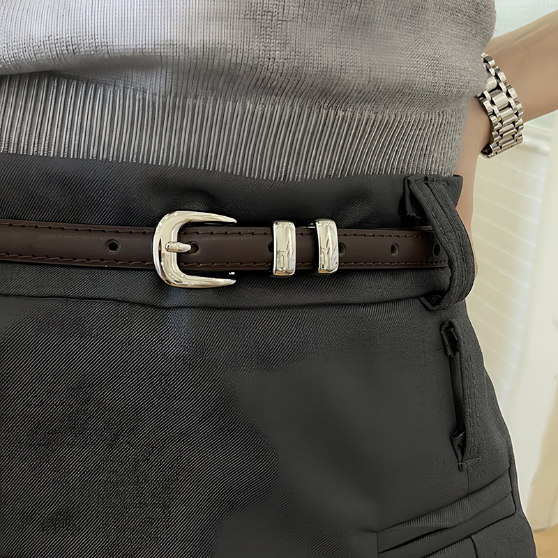 Korean Style Small Belt Genuine Leather Thin Belt Women's Simple All-match Metallic Ring South Korea New JK Skirt Decorative Trouser Belt