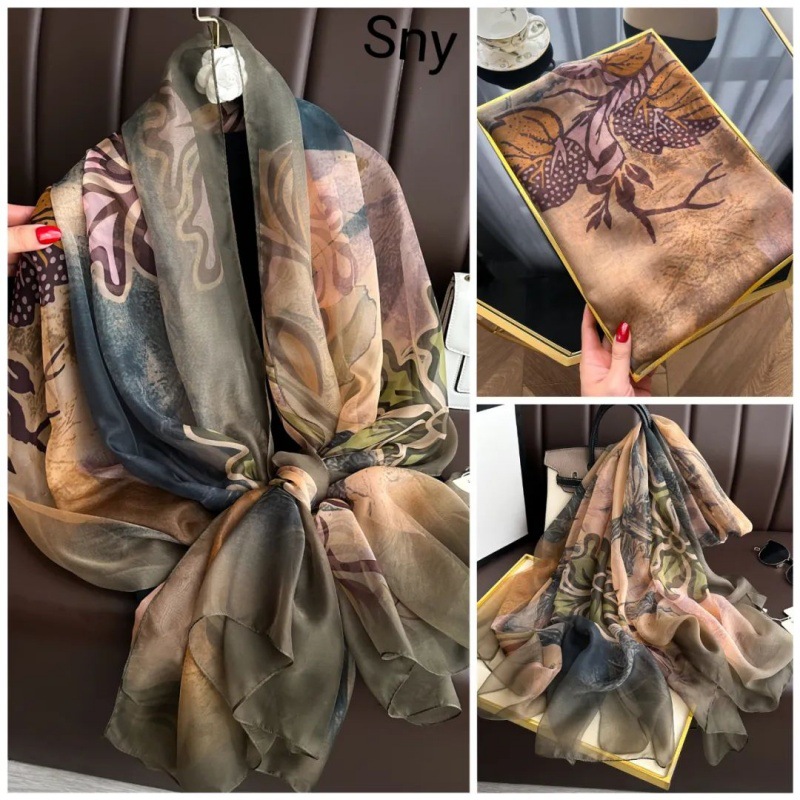 Picture of Spring and Summer New Soft Yarn Sunscreen Shawl Summer Thin Imitation Silk Long Silk Scarf Fashion Printed Flower Scarf