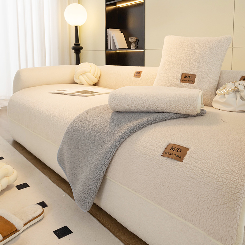 Cream Style Lamb Velvet Sofa Cushion Winter 2025 New Thickeneded Plush Cushion Non-Slip Sofa Cover Cross-Border