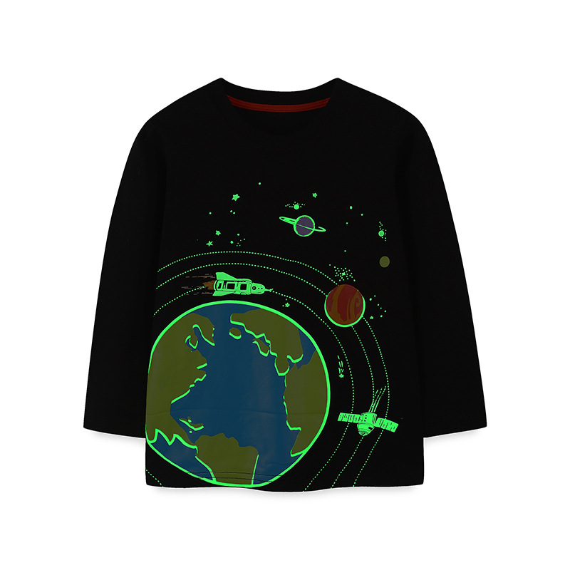 Picture of Cross-border Supply Boys' New Children's Autumn Long-sleeved T-shirt Cartoon Space Fluorescent Printed Base Top