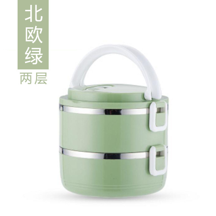 Picture of Stainless Steel Insulated Lunch Box Portable Round Double-Layer Student Lunch Box Multi-Layer Combination Sealed Fresh-Keeping Portable Lunch Box