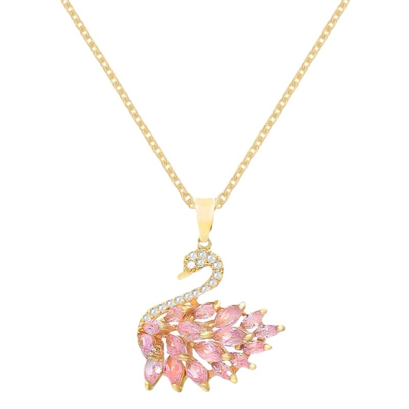 Korean Style Internet Celebrant Live Titanium Steel Necklace Women's Cold Wind Full Diamond Swan Trendy Student Personalized Pendant Clavicle Chain Jewelry
