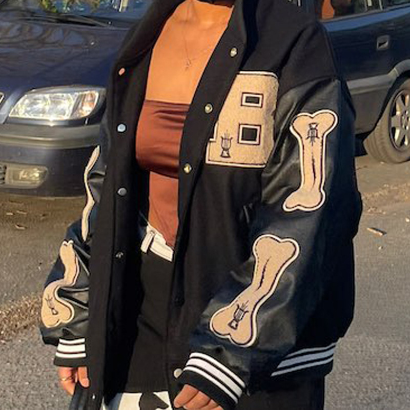 Picture of Varsity Baseball Bomber Jacket Women Hip Hop Harajuku Bone