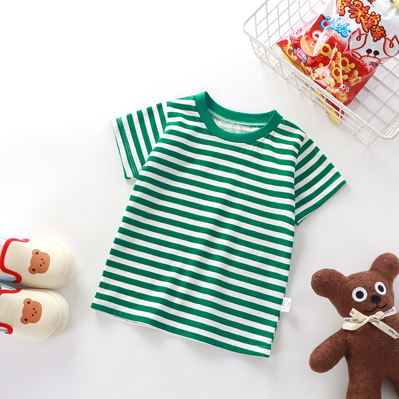 Picture of New children's T-shirt summer short sleeve cotton boys and girls single baby base shirt manufacturers wholesale stripes
