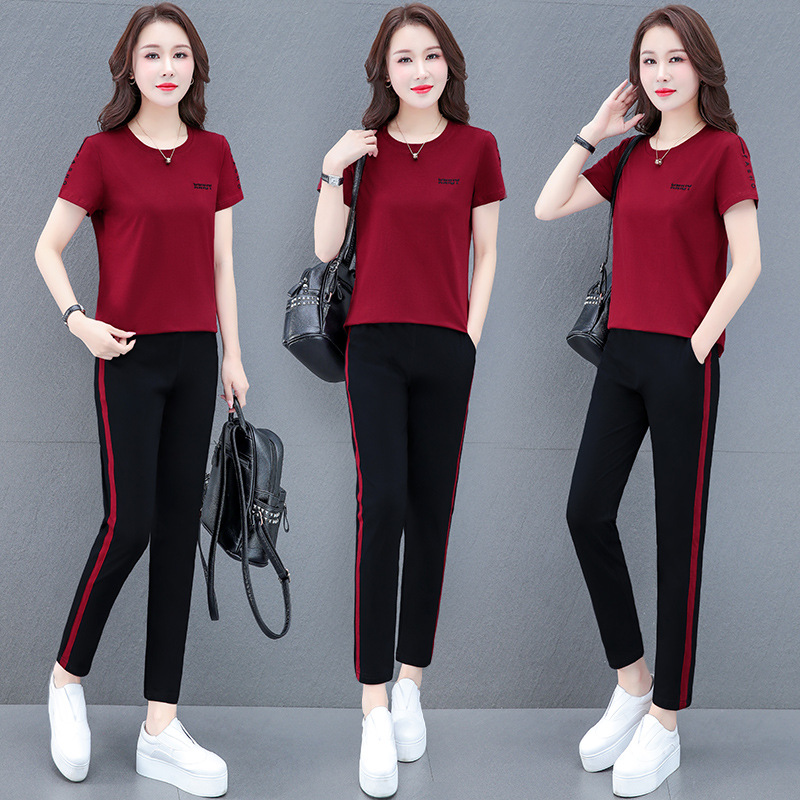Picture of Pure Cotton Stretch Middle-aged Mother's Casual Sports Suit Women's Summer Short-sleeved Trousers All-match Square Dance Two-piece Set