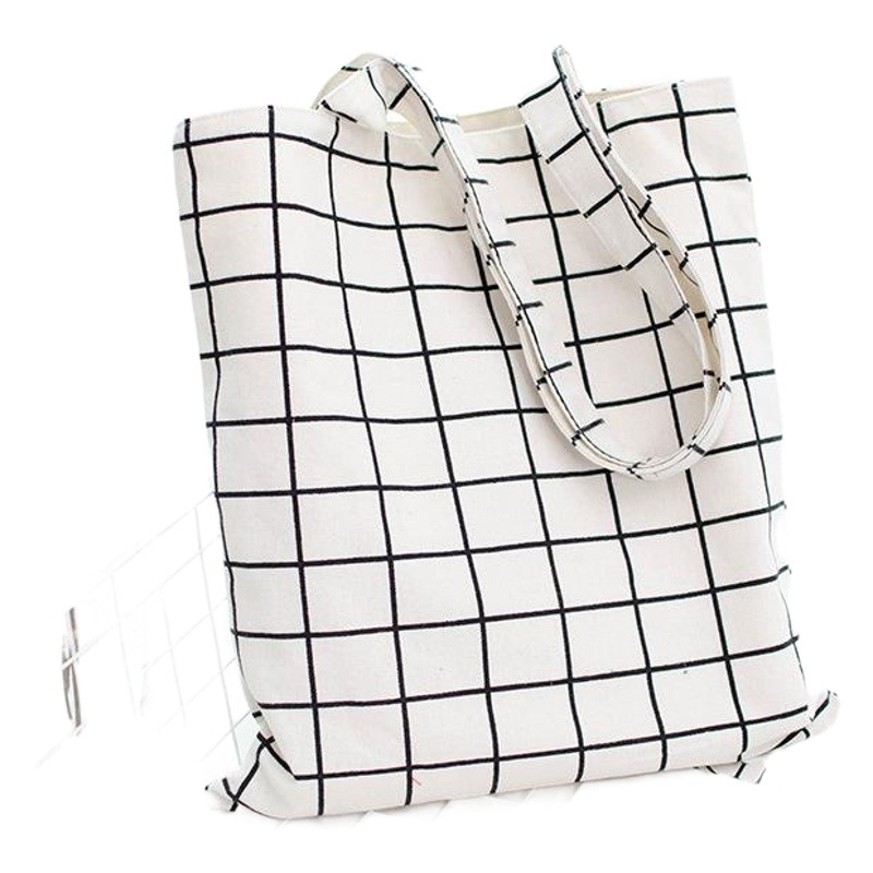 Korean Style Simple Portable Women's Canvas Bag Spot Wholesale All-match Shoulder Bag Cotton ins Plaid Canvas Bag